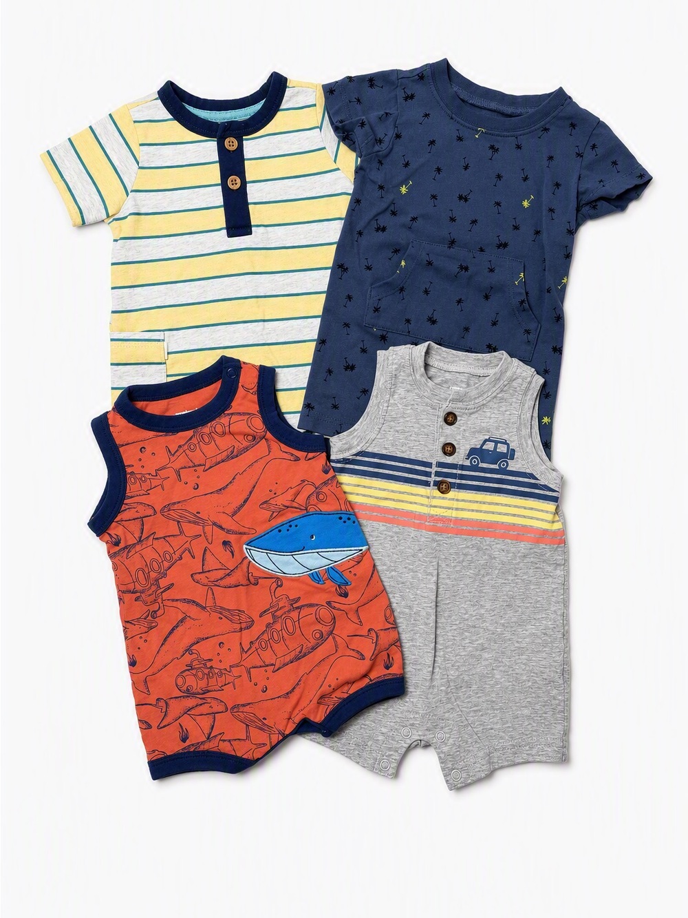 Carter's Baby Boy Summer Romper & Sun Suit Multi-Pack Lot 4-Piece Set 3M